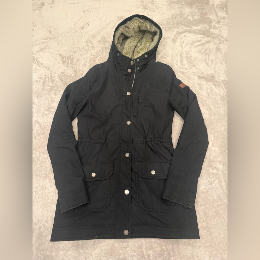 Hollister Heritage Collection Faux Fur Black Hooded Jacket Womens XS Parka Y2K